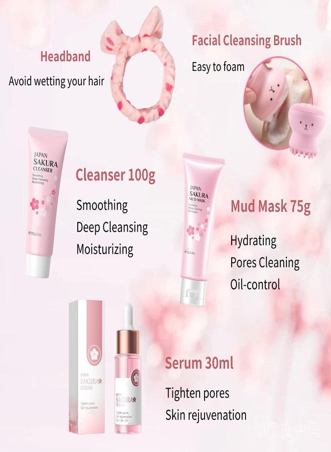 Evolvique Japan Sakura Skincare Set Women Gifts - 8 Pcs Teenage Skin Care Set - Skin Care for Teens 10-12 - Skincare for Girls 10-12 - Teen Skin Care Kit with Face Mask,Cleanser,Cream,Headband - Image 2